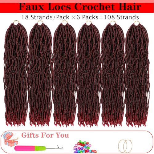 Ahrencan 24 Inch Burgundy Faux Locs Crochet Hair - 6 Packs | Soft & Lightweight