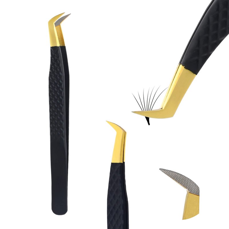 My Lash Tools Fiber Tip Lash Tweezers for Eyelash Extensions Professional Lash Tech Supplies Must Haves Volume Boot Eyelash Tweezers 12cm Stainless Steel Mink Fan Making Lashing Tweezer (Black)
