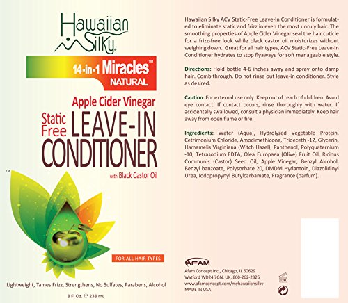 Hawaiian Silky Static-Free Apple Cider Vinegar Leave-In Conditioner 8oz for All Hair Types