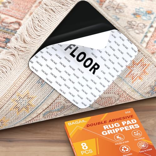 BAGAIL Non-Slip Rug Grippers, 8 Pcs Double-Sided Carpet Tape 4x4in