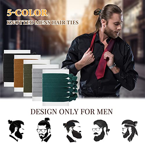 Men's Knotted Hair Ties 30 Pack - Thick, Elastic Ponytail Holders for Long Curly Hair