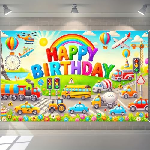 BlissYard Car Birthday Backdrop 70x43 Inch for Boys Party