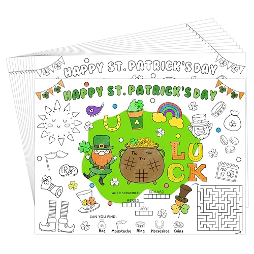 St. Patrick's Day Coloring Placemats - 45 Disposable Activity Mats for Kids