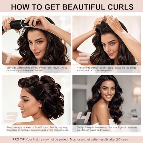 Heatless Curls Overnight Hair Care Set - Jumbo Velvet Curlers (Brown, 4PCS)