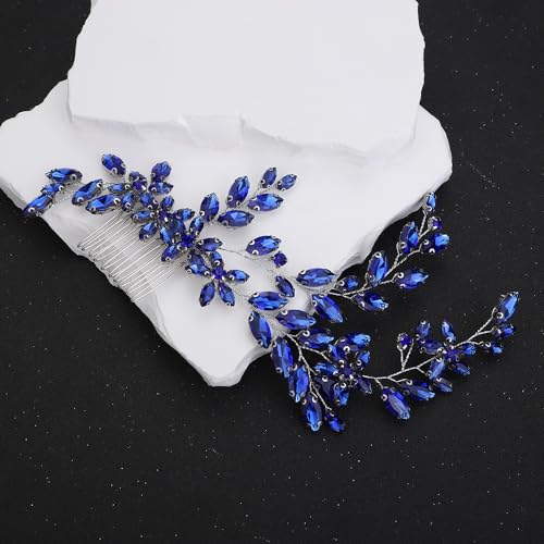 Blue Crystal Flower Bridal Hair Comb - Elegant Rhinestone Wedding Headpiece