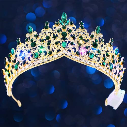 Brishow Green Rhinestone Wedding Tiara Crown - Elegant Pageant Headpiece for Women