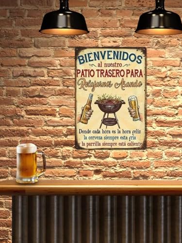 Funny Spanish Patio Sign - 8x12 Inch Metal Wall Decor