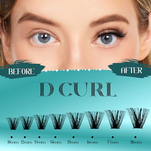 GEMERRY D Curl Lash Clusters 280pcs - Wispy Volume Eyelash Extensions for Beginners