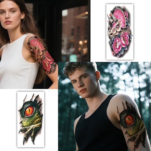 Yazhiji Dinosaur Temporary Tattoos for Kids & Adults - Large Variety, 77 Sheets, Safe & Waterproof