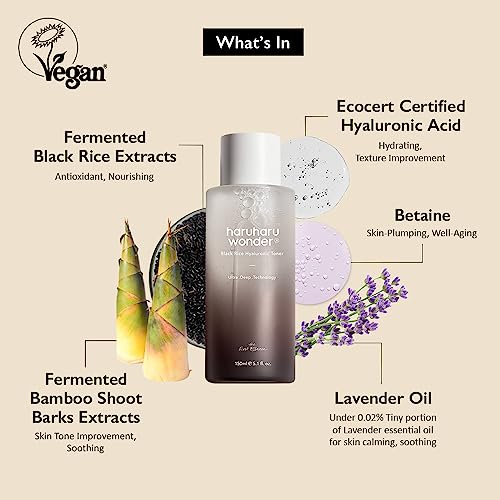 HARUHARU Black Rice Hyaluronic Toner - Deep Hydration & Soothing, Vegan 5.1 fl. oz