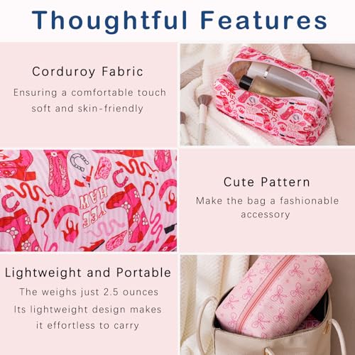 RSRSLEII Cute Corduroy Makeup Bag with Boots Pattern, Travel Cosmetic Pouch for Women & Girls