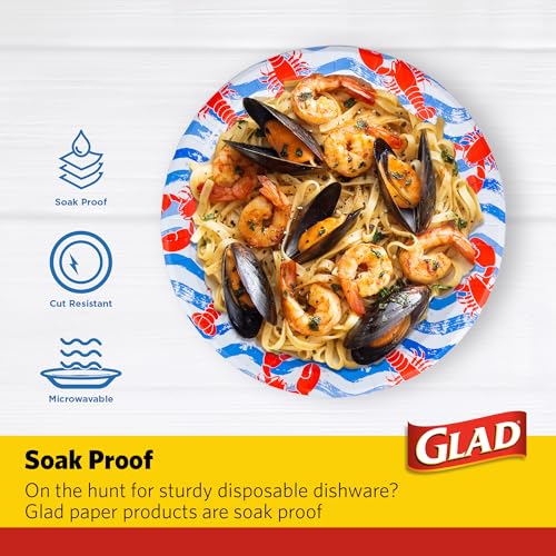 Glad 10-Inch Round Disposable Paper Plates – Lobster Waves, 50 Count