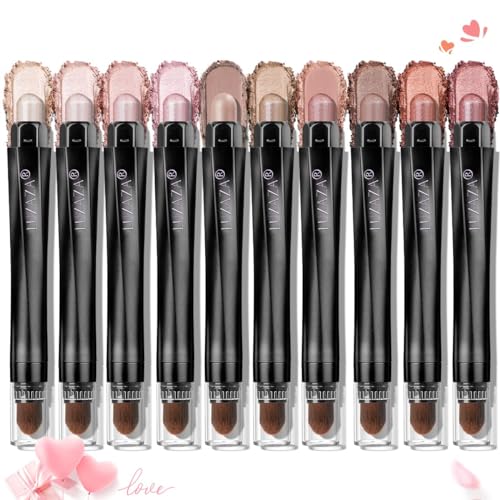 LUXAZA 10PCS Waterproof Metallic Eyeshadow Stick - Neutral Champagne Pink