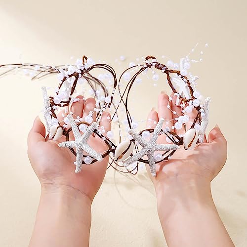 Unicra Mermaid Crown Tiara Headband - Brown Seashell Hair Accessory