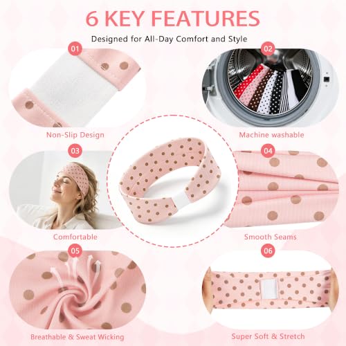 Ztomine Women's Polka Dot Wide Elastic Headbands - 8 Pack Non-Slip Yoga & Workout Hair Bands in Red, White, Black, Nude & Brown
