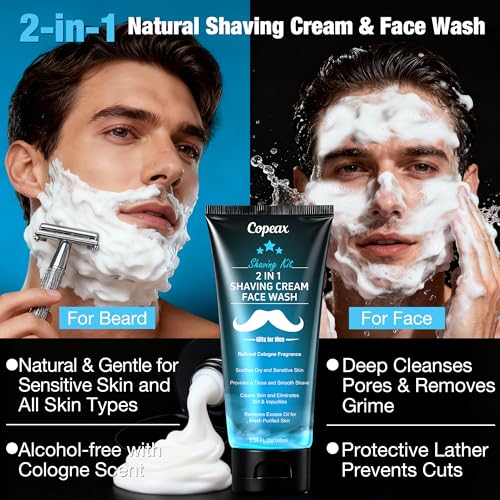 Shaving Kit for Men,Mens Shaving Kit w/Natural Cologne Shaving Cream,Balm,Bowl,Tumbler Cup,Mens Self Care & Grooming Valentines Fathers Day Birthday Gifts for Men Dad Him Boyfriend Christmas Gift Set