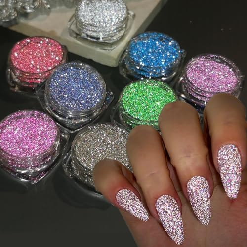 8-Color Reflective Glitter Powder Set for Nail Art - Fcozpjk