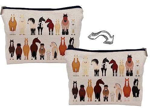 Horse Lovers Makeup Bag - Cartoon Horse Design, 7.5 x 10 inches