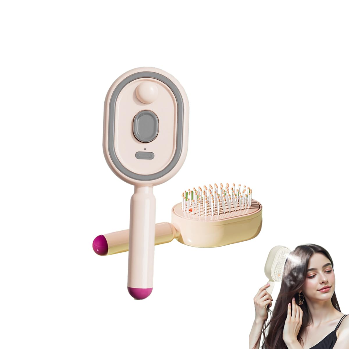 Electric Steam Brush, 2026 New 2 in 1 Misting Detangling Hair Brush, Rechargeable Self-Cleaning Spray Comb, Anti-Static Air Cushion Comb for Curly Straight Hair, Home Travel Use (Pink)