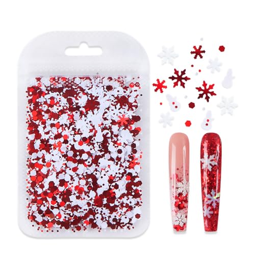 Tyuimhx Christmas Nail Art Glitter Sequins 3D Snowflake & Snowman Design - Red White, 9pcs