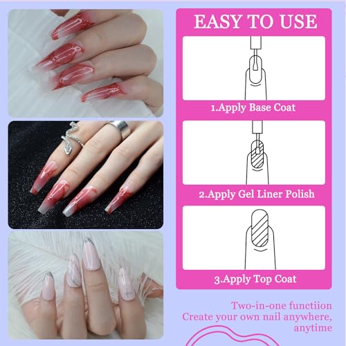 eodci Shiny Variation Reflective Glitter Nail Art Gel Liner Set – 12 Colors, Soak-Off with Thin Brush