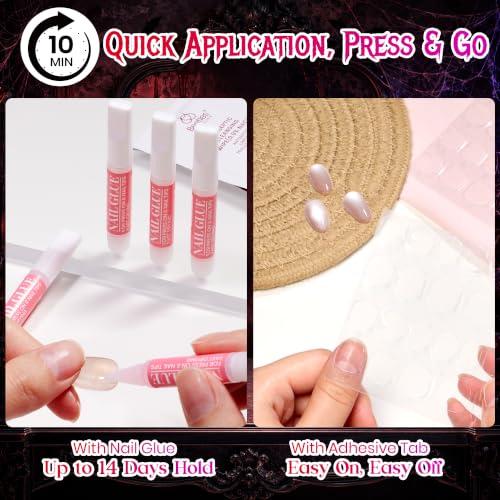 Beetles Polka Ruby Short Almond Press-On Nails - Halloween Cat Eye
