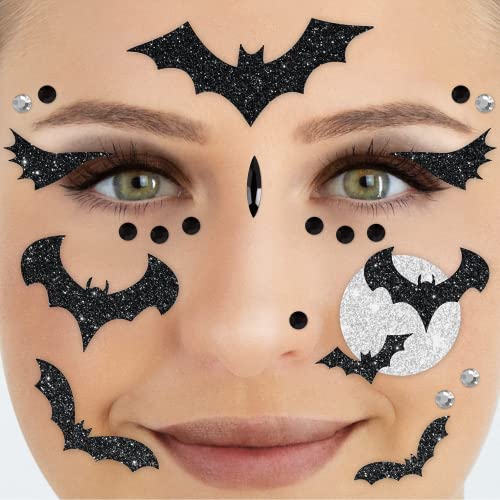 Party Factory Bat Face Glitter Tattoo Set for Halloween & Carnival, Kids & Adults, Bats Variation