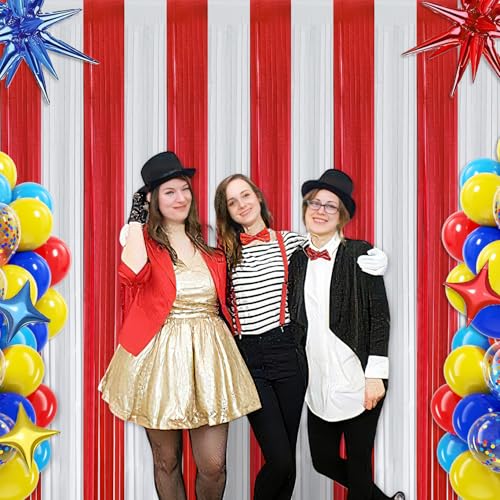 Carnival Theme Red and White Foil Fringe Curtains - 2 Pack