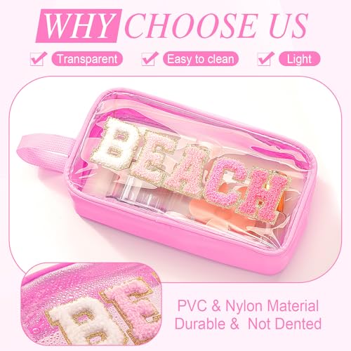Kacctyen Pink Chenille Letter Makeup Bag - Waterproof Travel Pouch