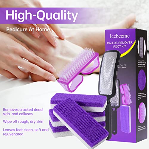 Foot Callus Remover Set with Foot File Pumice Stones & Nail Brush - Pedicure Kit for Soft Feet