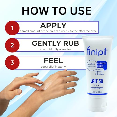 Finipil Lait 50 Antiseptic Cream ? Post Hair Removal & Ingrown Hair Treatment, Cools & Soothes Skin, 1.5 Ounce