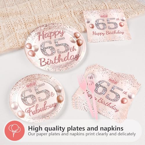 Rose Gold 65th Birthday Party Supplies Set for 24 Guests