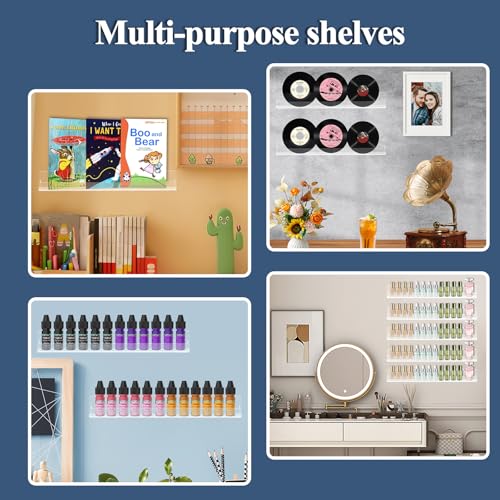 SOVQUEST 6-Pack Clear Acrylic Nail Polish Wall Rack Floating Shelves