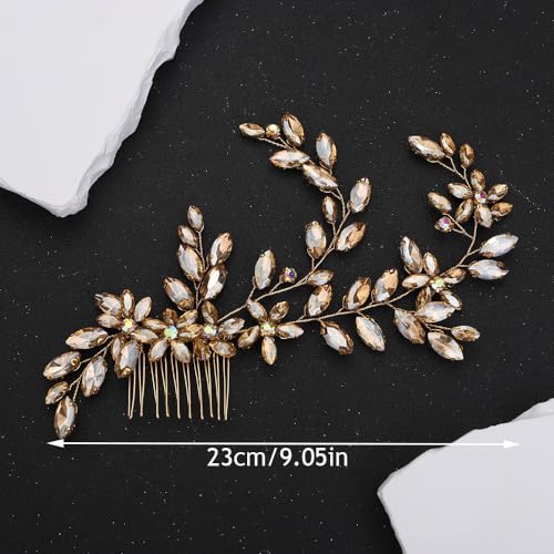 Blue Crystal Flower Bridal Hair Comb - Elegant Rhinestone Wedding Headpiece