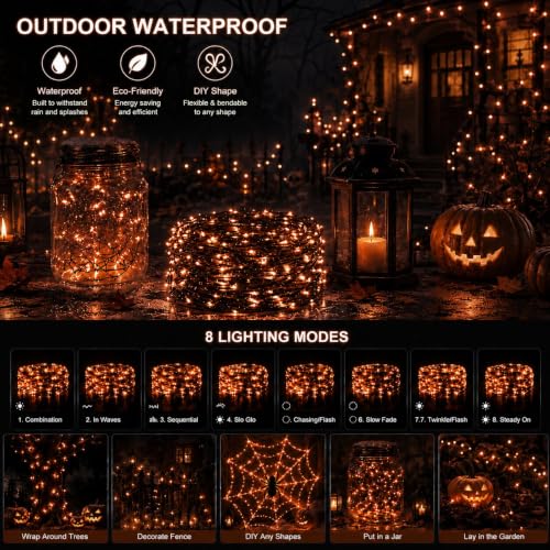2 Pack Solar String Lights - 240 LED Copper Wire Fairy Lights for Halloween