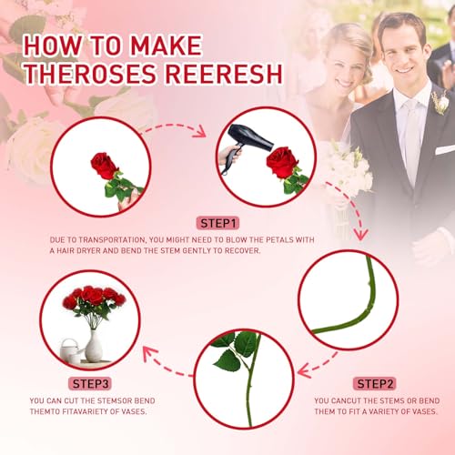 12PCS Realistic Red Silk Roses with Long Stems for DIY Decor
