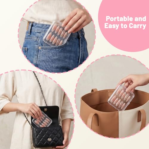 12Pcs Clear Press On Nail Organizer with Large Storage Box & Dual Sided Tape - TIOWJABK Variant