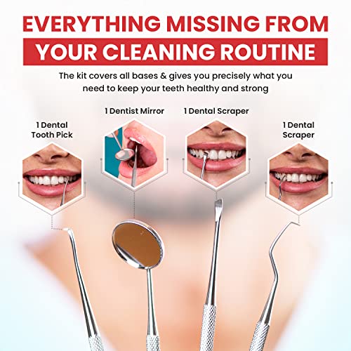 Dental Duty Professional Teeth Cleaning Kit – Stainless Steel - Red