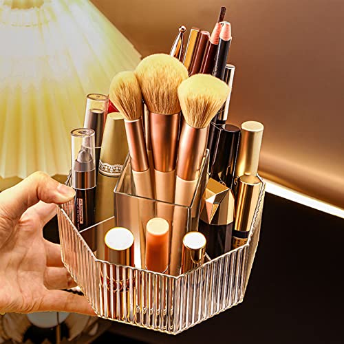 360° Rotating Makeup Brush Holder - Clear Cosmetic Organizer