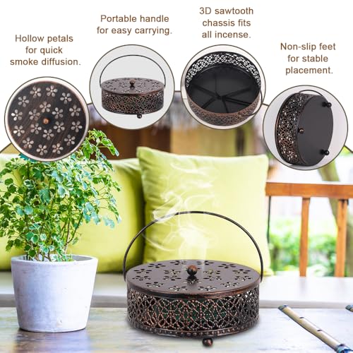 Fireproof Metal Mosquito Coil Holder with Handle - Bronze