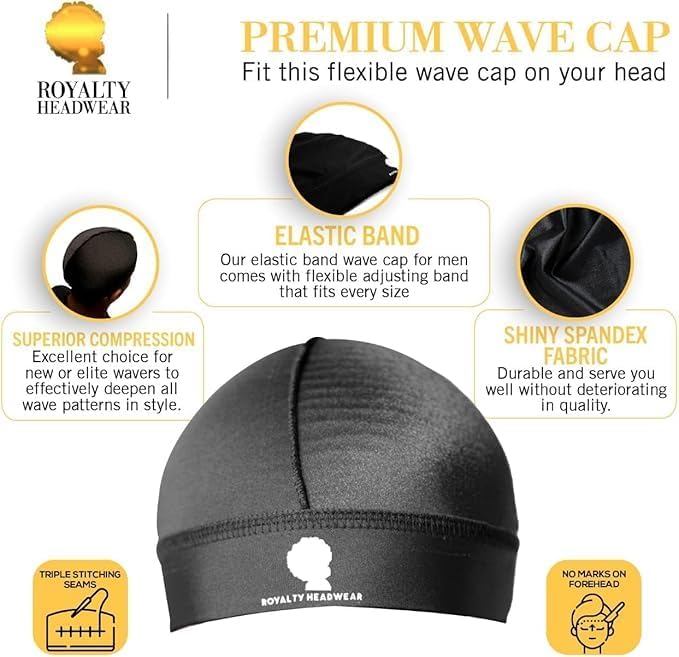 Silky Wave Cap for 360, 540 & 720 Waves - Soft Breathable Durag Beanie for Men