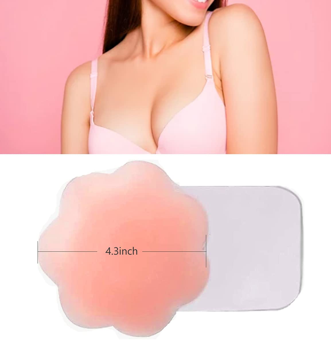 kissrose Nippleless Covers, Breast Lift Tape, Silicone Breast Lift Pasties 4.3inch Diameter(1 Pair Flower) (Pink)