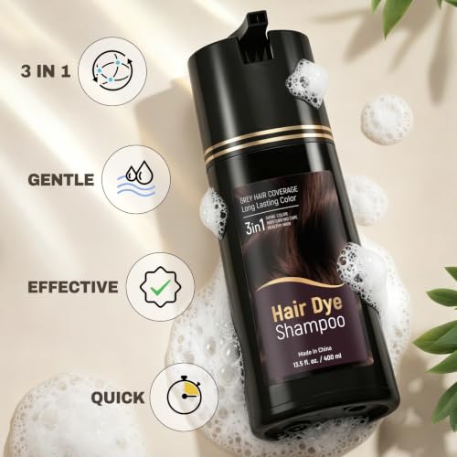 JUANCHI Dark Brown Hair Dye Shampoo 3-in-1 for Gray Hair Coverage - 400ml