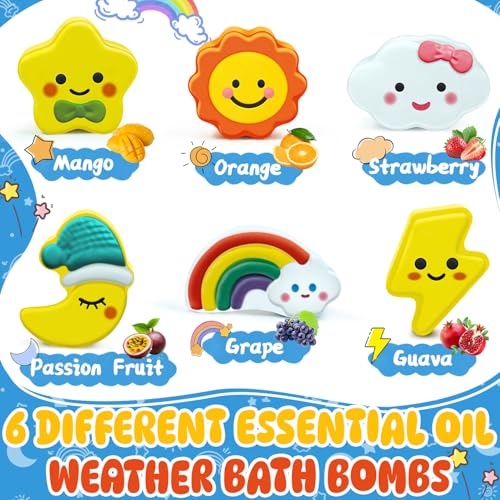 Suyfeifan Kids Bath Bombs Set - 6 Natural Sky Shapes with Fun Scents