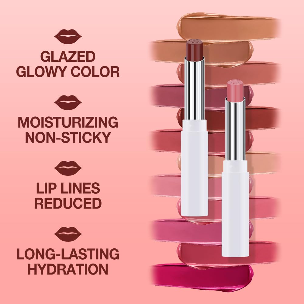 HHLTOH 2Pcs Tinted Lip Balm Moisturizing Lipstick – Waterproof Hydrating Matte Lip Balm for Women, Creamy Natural Color Stain for Dry Lips, Soft Matte Finish (#5 Deep Cherry Brown & #08 Alluring Pink)