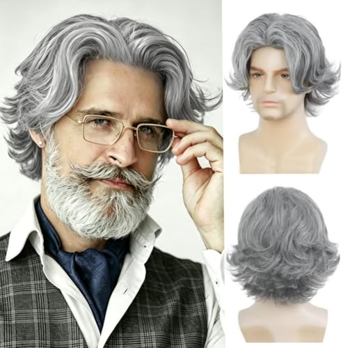 Men's Grey Short Wig - Natural Synthetic Hair for Daily Use