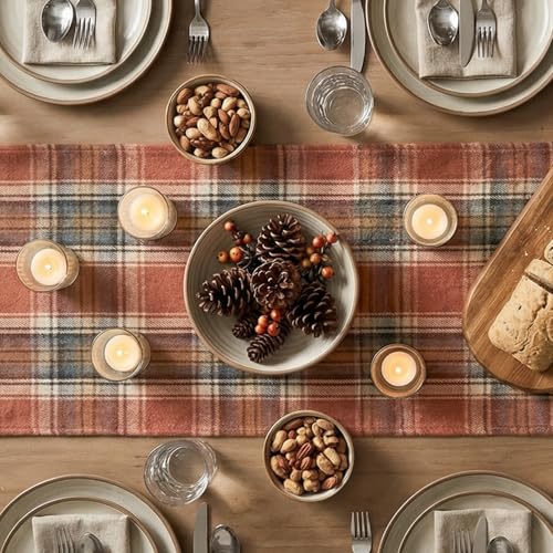 Artoid Mode Rustic Plaid Fall Table Runner 13x90 Inch