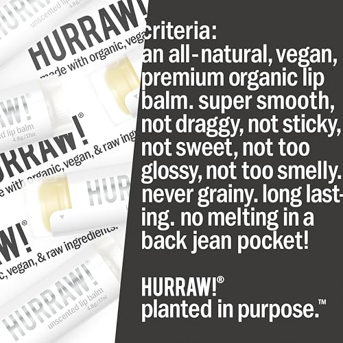 HURRAW! Organic Unscented Lip Balm - 3 Pack, Vegan & Cruelty-Free