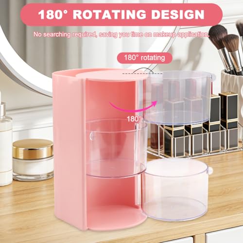Pink Rotating Hair Accessories Organizer with Brush Holder, 3-Tier Storage