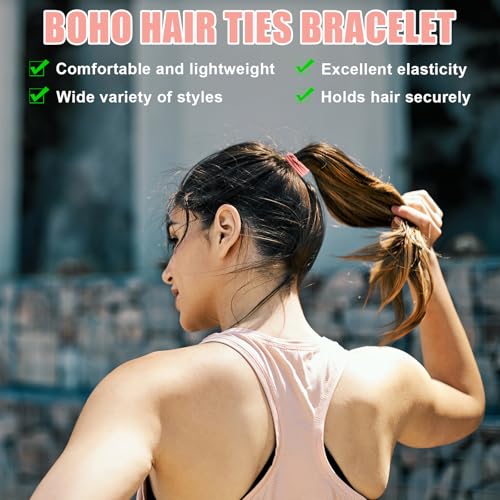 60 Pcs Boho Elastic Hair Ties & Bracelets Set for Women & Girls